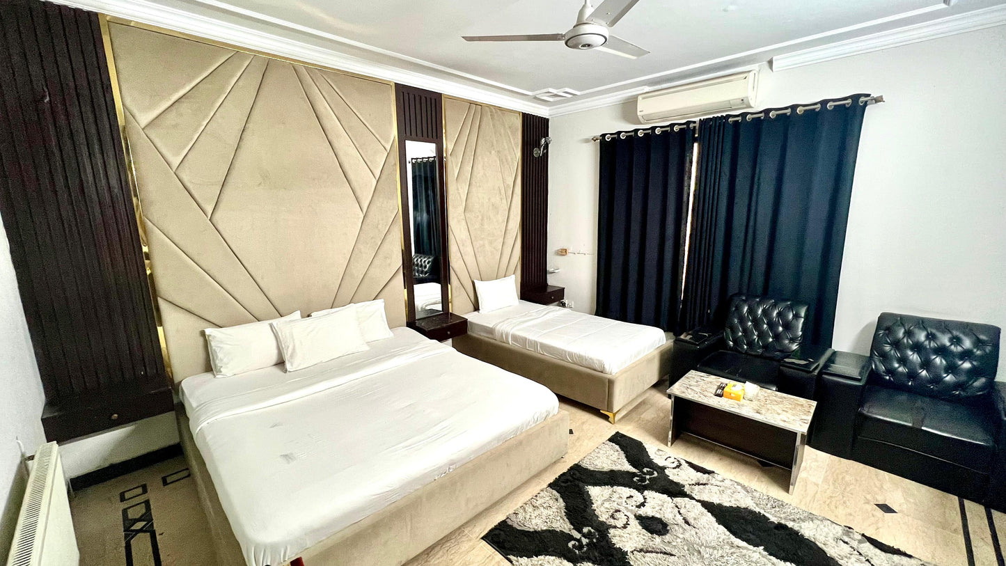 SkyBnB F-7/4 Islamabad | Family Room | 1 Master Bed + 1 Single Bed | 3 Guests