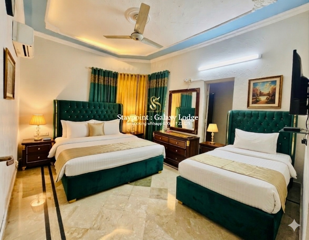 B2 – Master Bed + Single Bed | Galaxy Lodge  Price: PKR 8,800 / night Capacity: 3 Guests